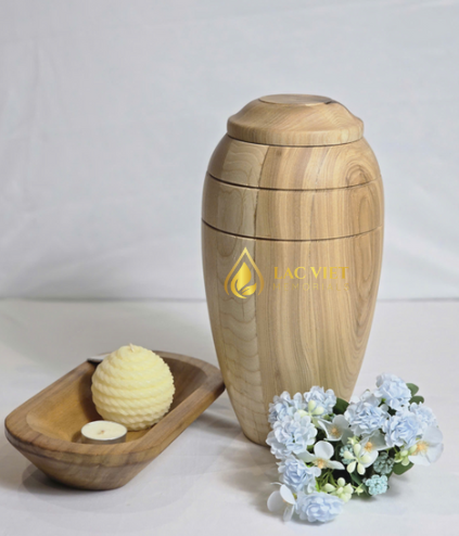 Classic Round Style Wooden Cremation Urn for Human Ashes