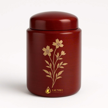 Golden Bloom Memorial Wooden Urn