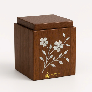 Square Wooden Urn Box With MOP Inlay