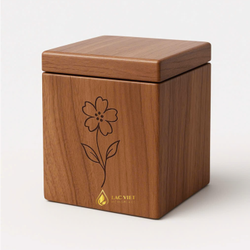 Square Solid Wooden Urn with Flower Inlay
