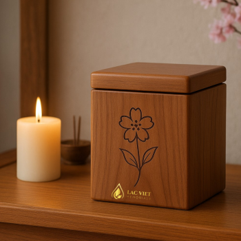 Square Solid Wooden Urn with Flower Inlay