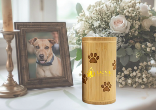 Engraved Paw Print Bamboo Cremation Urn for Pets