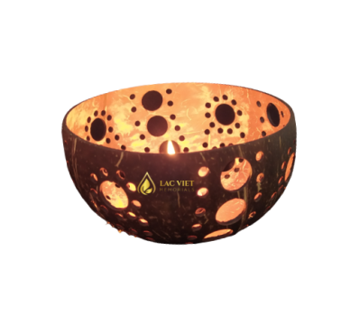 Coconut Shell Candle Holder with Carved Design