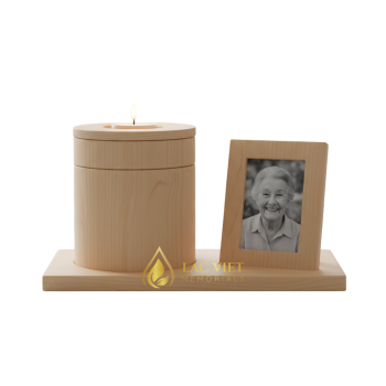 Wooden Urn Set with Candle Holder and Photo Frame