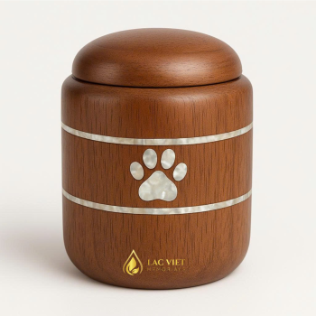 Dog Memorial Wooden Urn with Paw Design