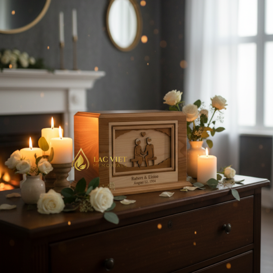 Personalized Wooden Companion Cremation Urn for 2 Adults