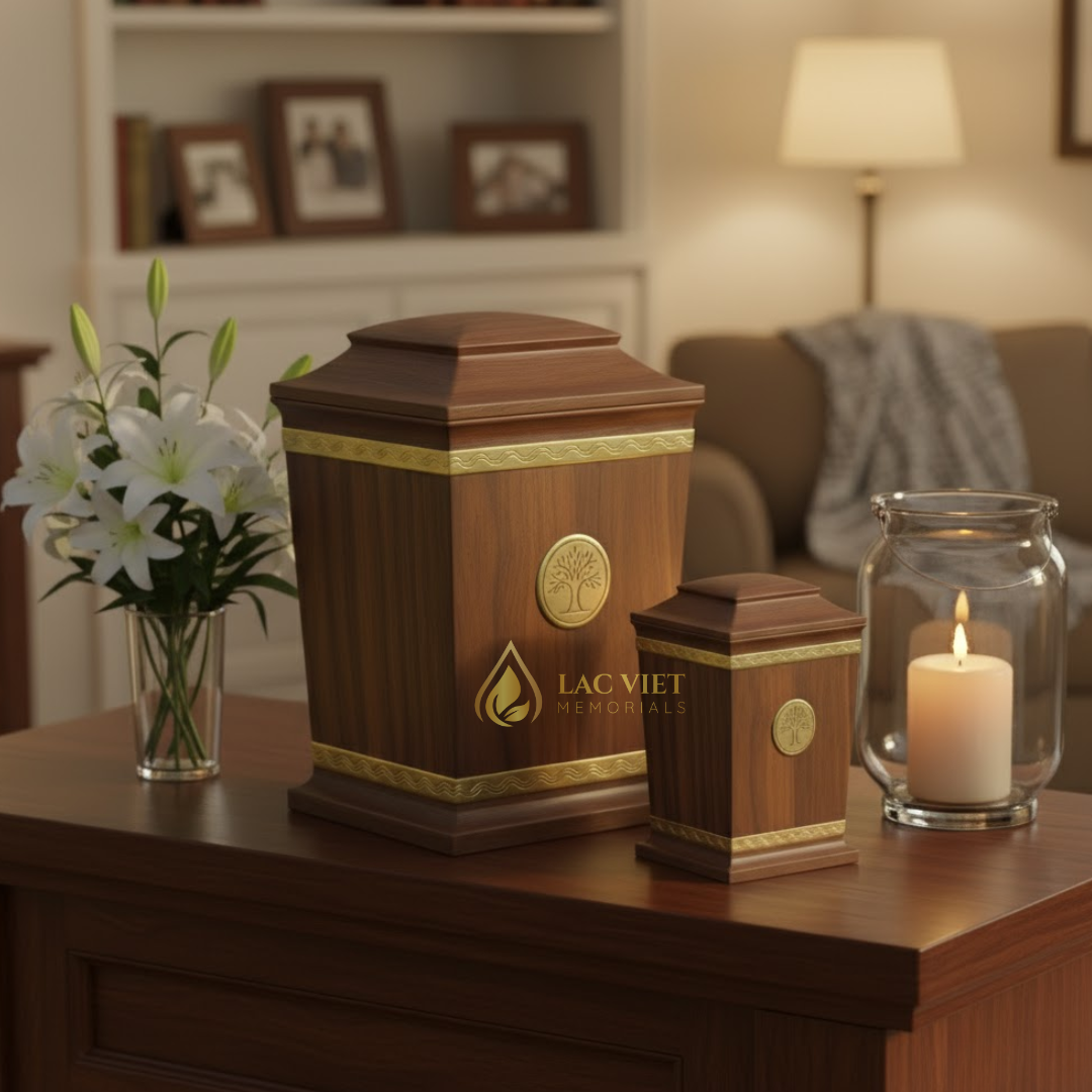 Wholesale Wooden Cremation Urn with Brass Tree For Human