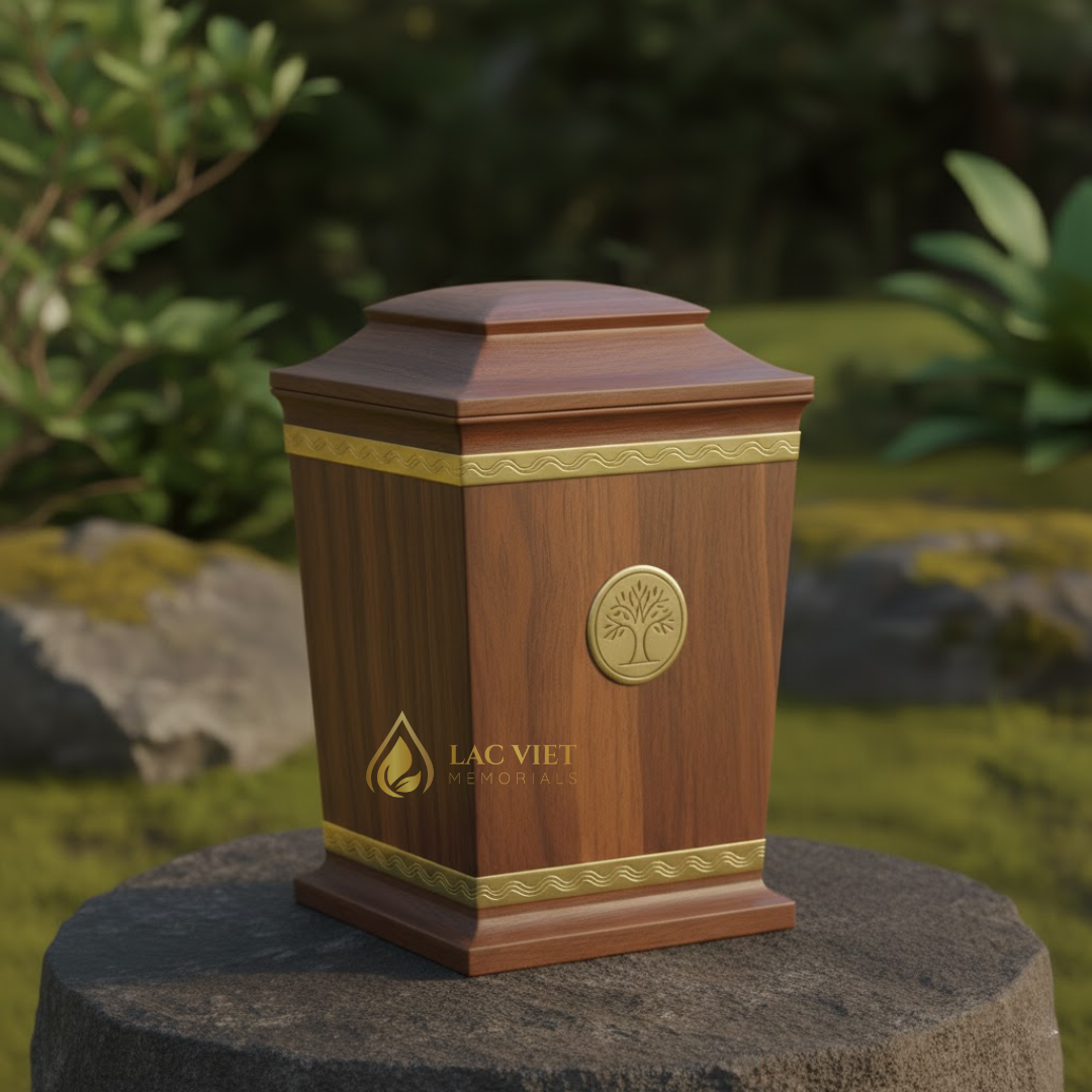 LVU25-1111 Wholesale Wooden Cremation Urn with Brass Tree For Human