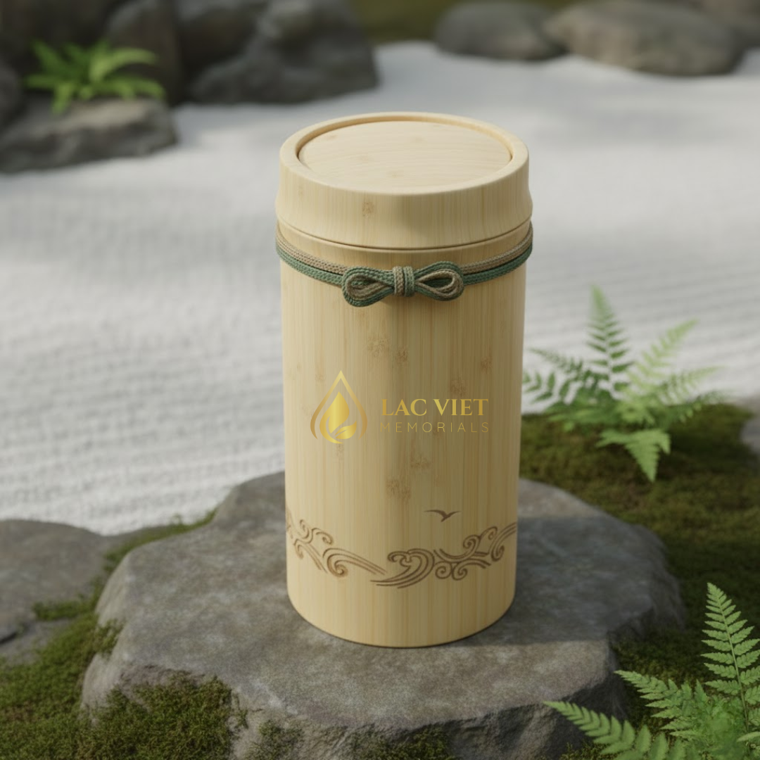 LVU25-1112 Manufacture Bamboo Scattering Cremation Urn For Adult From Viet Nam
