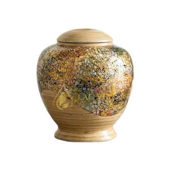Handcrafted Spun Bamboo Cremation Urn - Gold Eggshell Mosaic Inlay